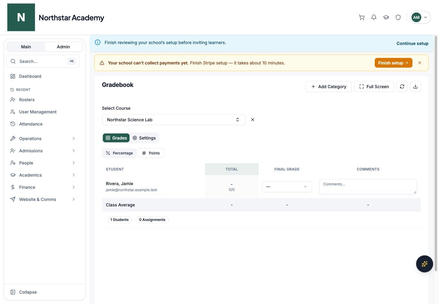 Northstar demo: Course gradebook — Grades