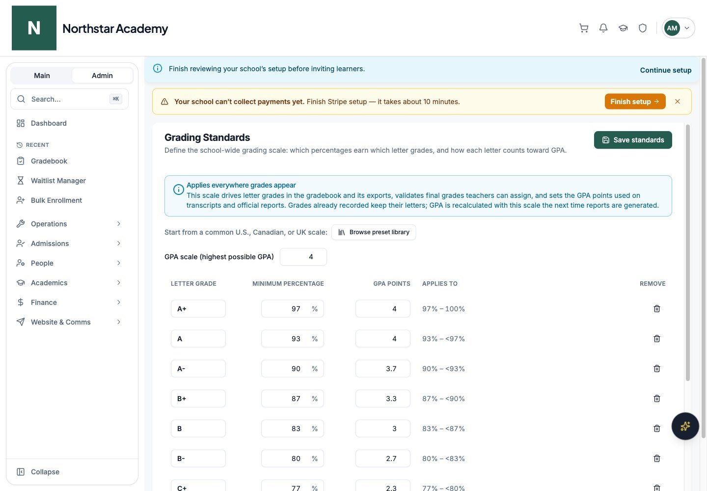 Northstar demo: Grading Standards