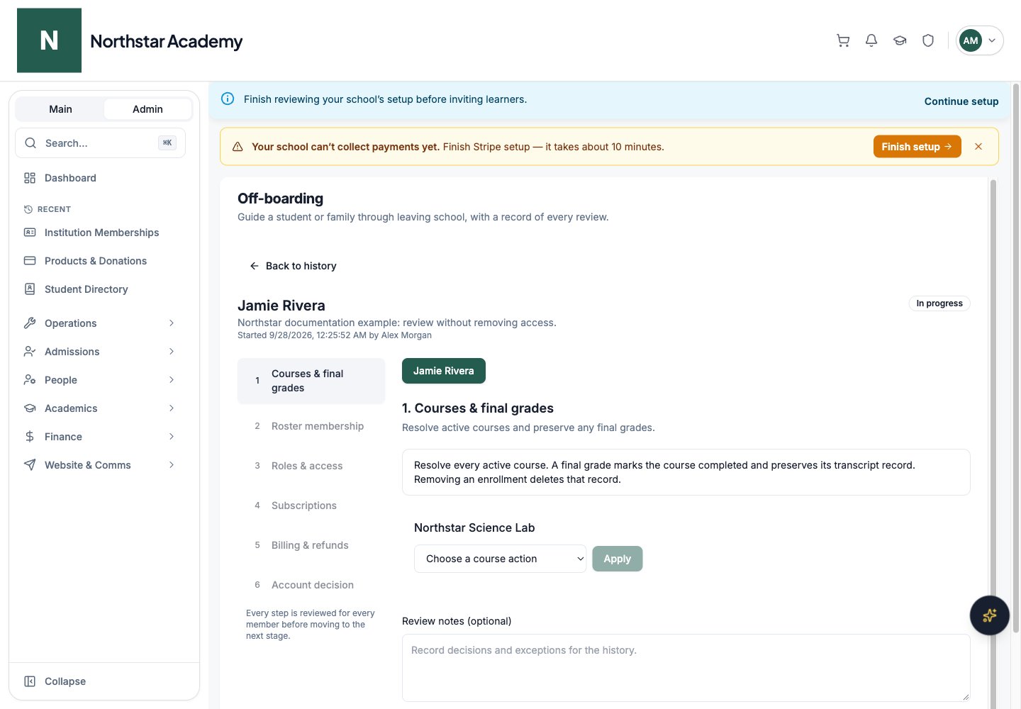 Northstar demo: Off-boarding review — Courses & final grades