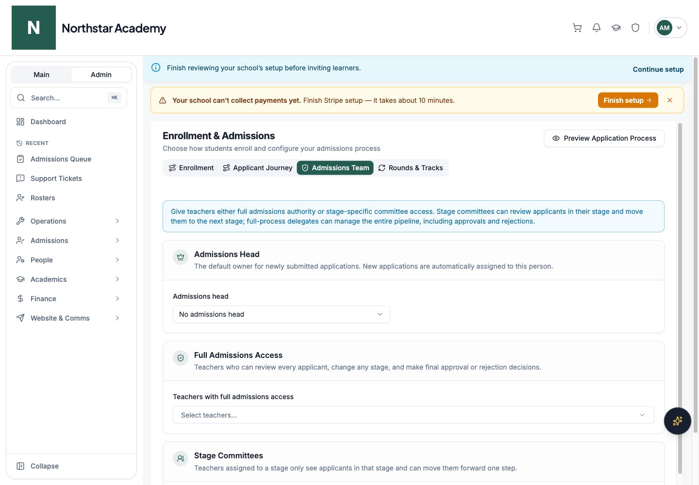 Northstar demo: Enrollment & Admissions — Admissions Team