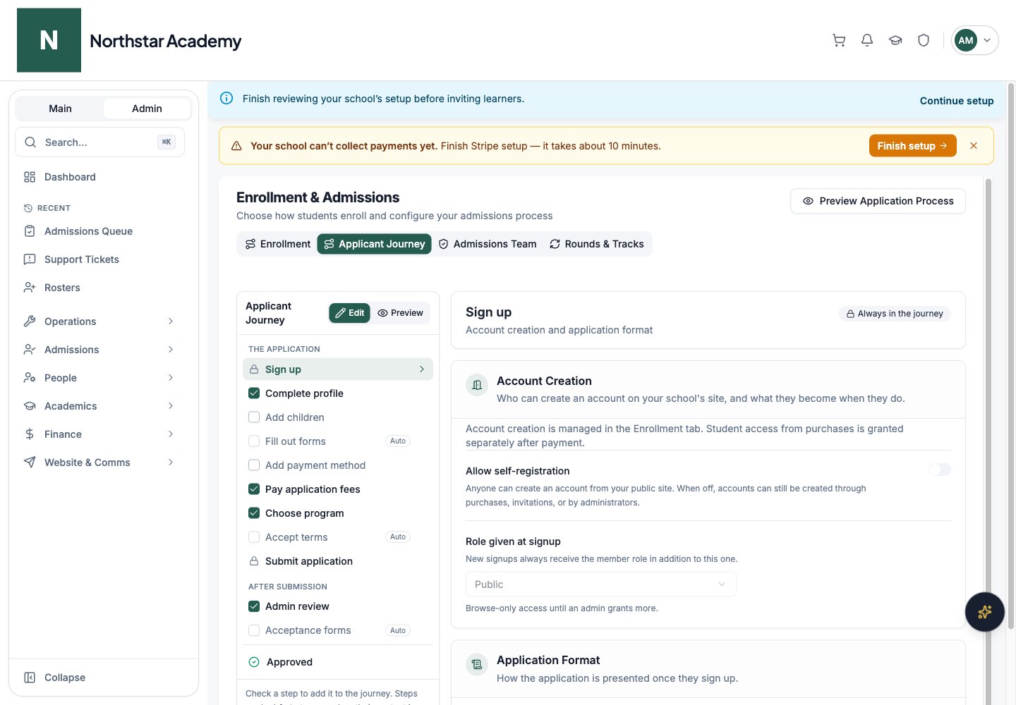 Northstar demo: Enrollment & Admissions — Applicant Journey