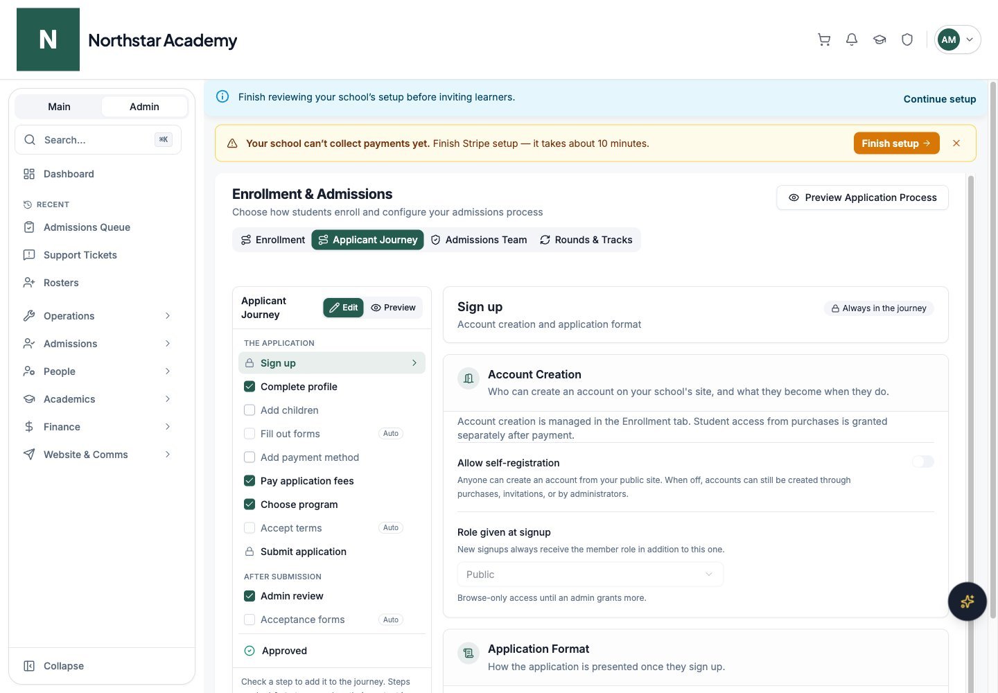 Northstar demo: Enrollment & Admissions — Applicant Journey
