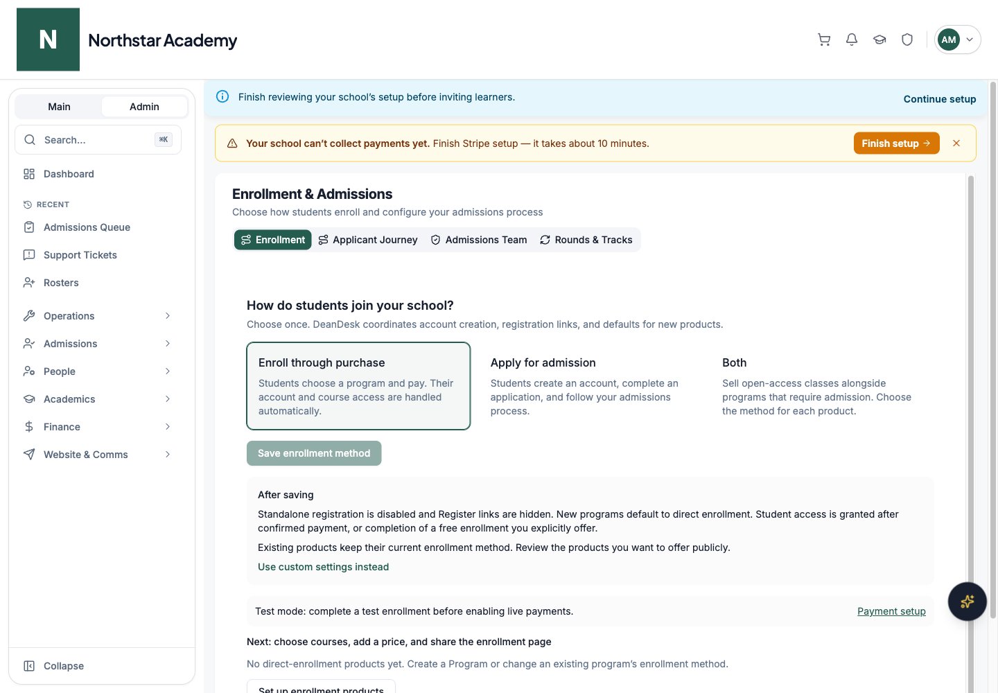 Northstar demo: Enrollment & Admissions — Enrollment