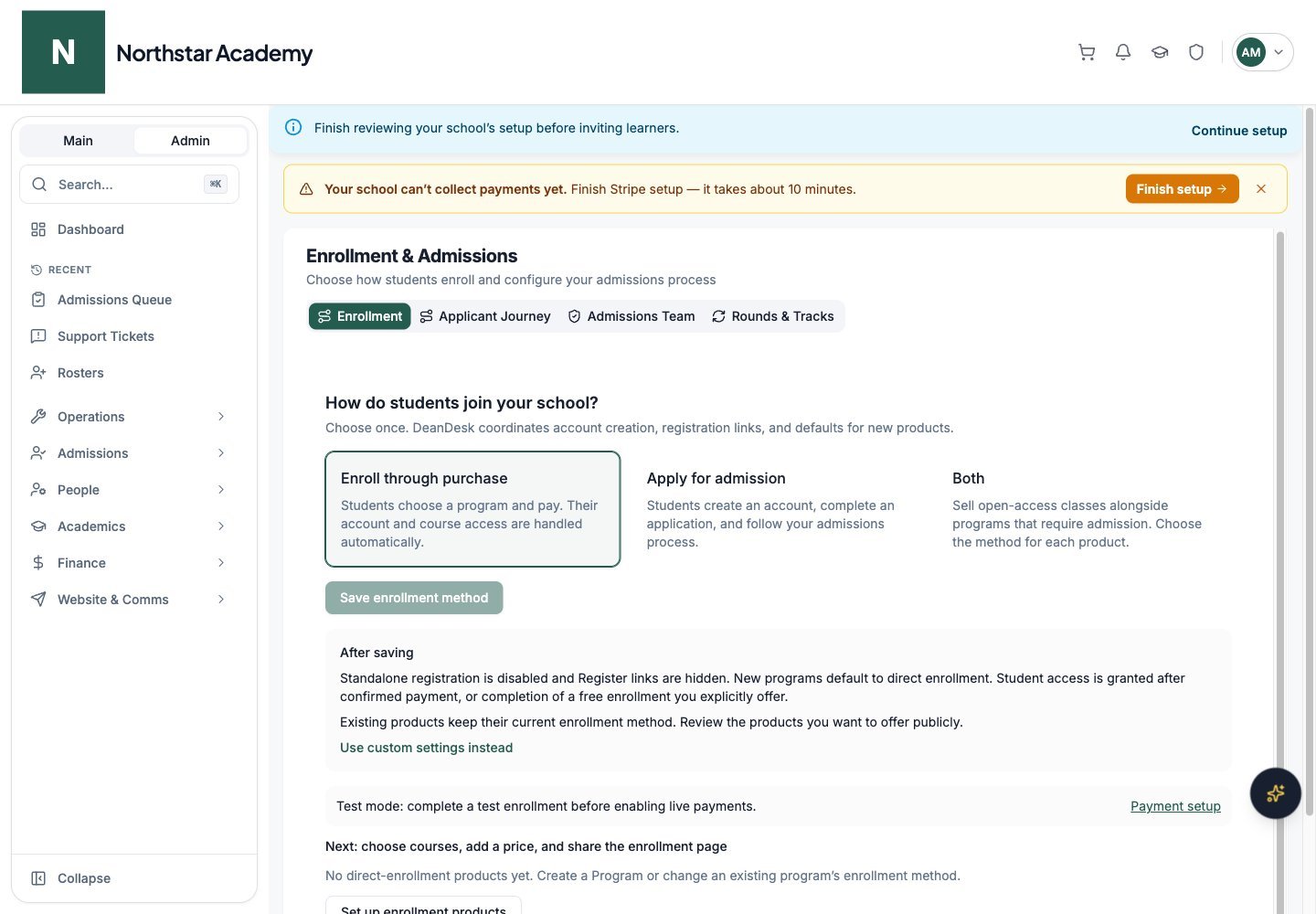 Northstar demo: Enrollment & Admissions — Enrollment