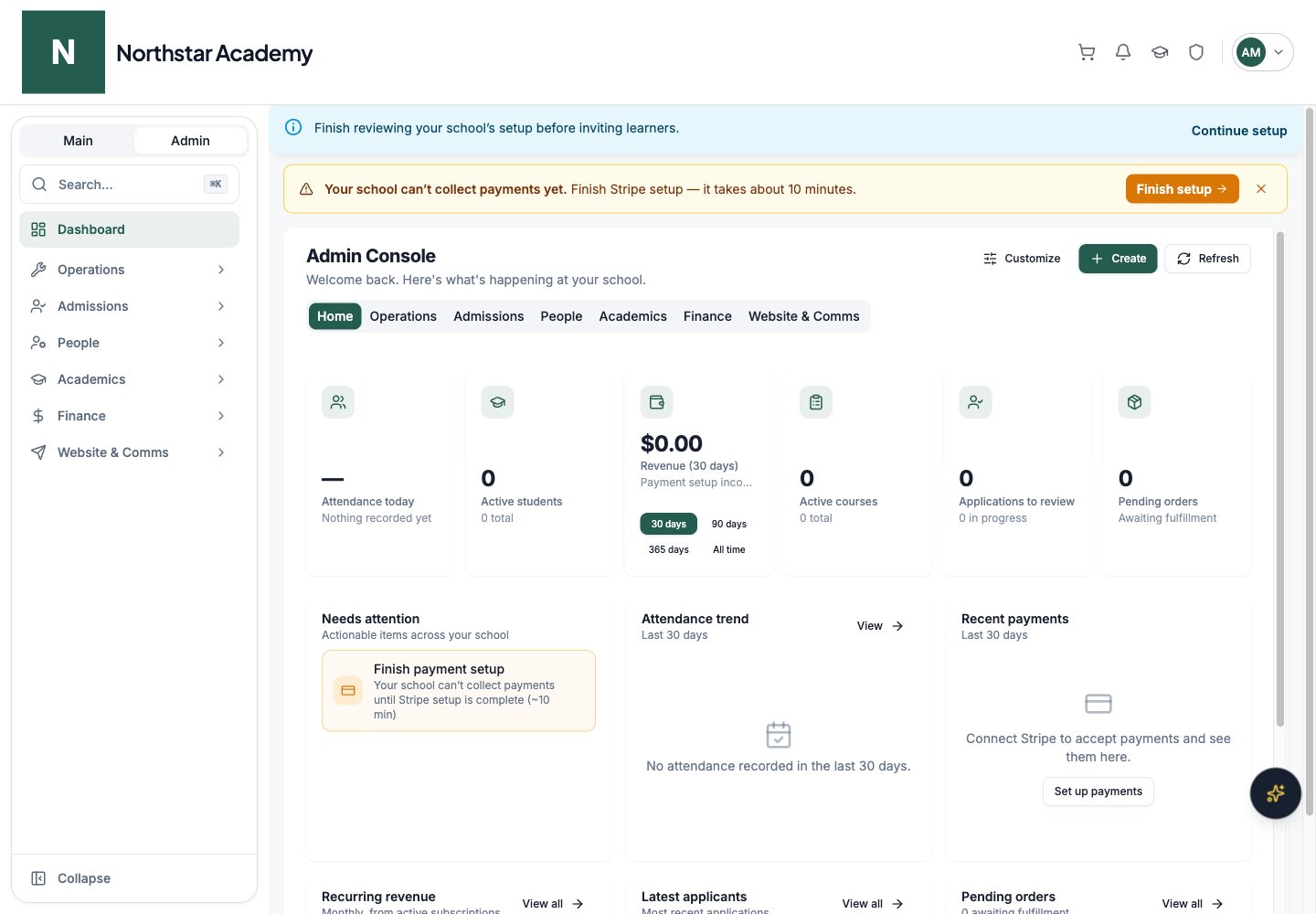 Northstar demo: Admin Console — Home