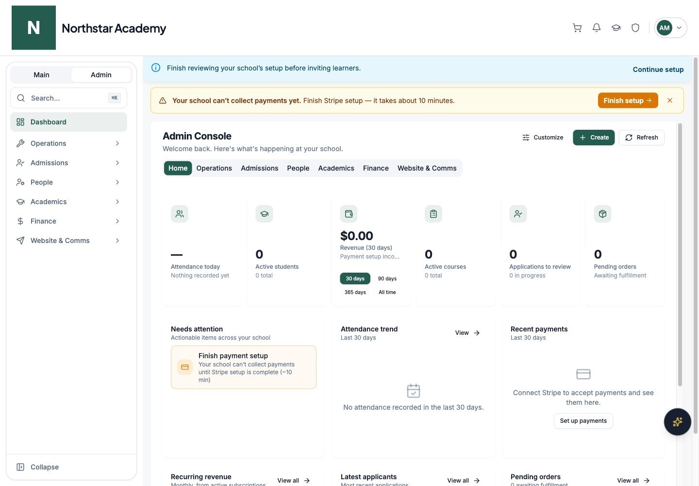 Northstar demo: Admin Console — Home