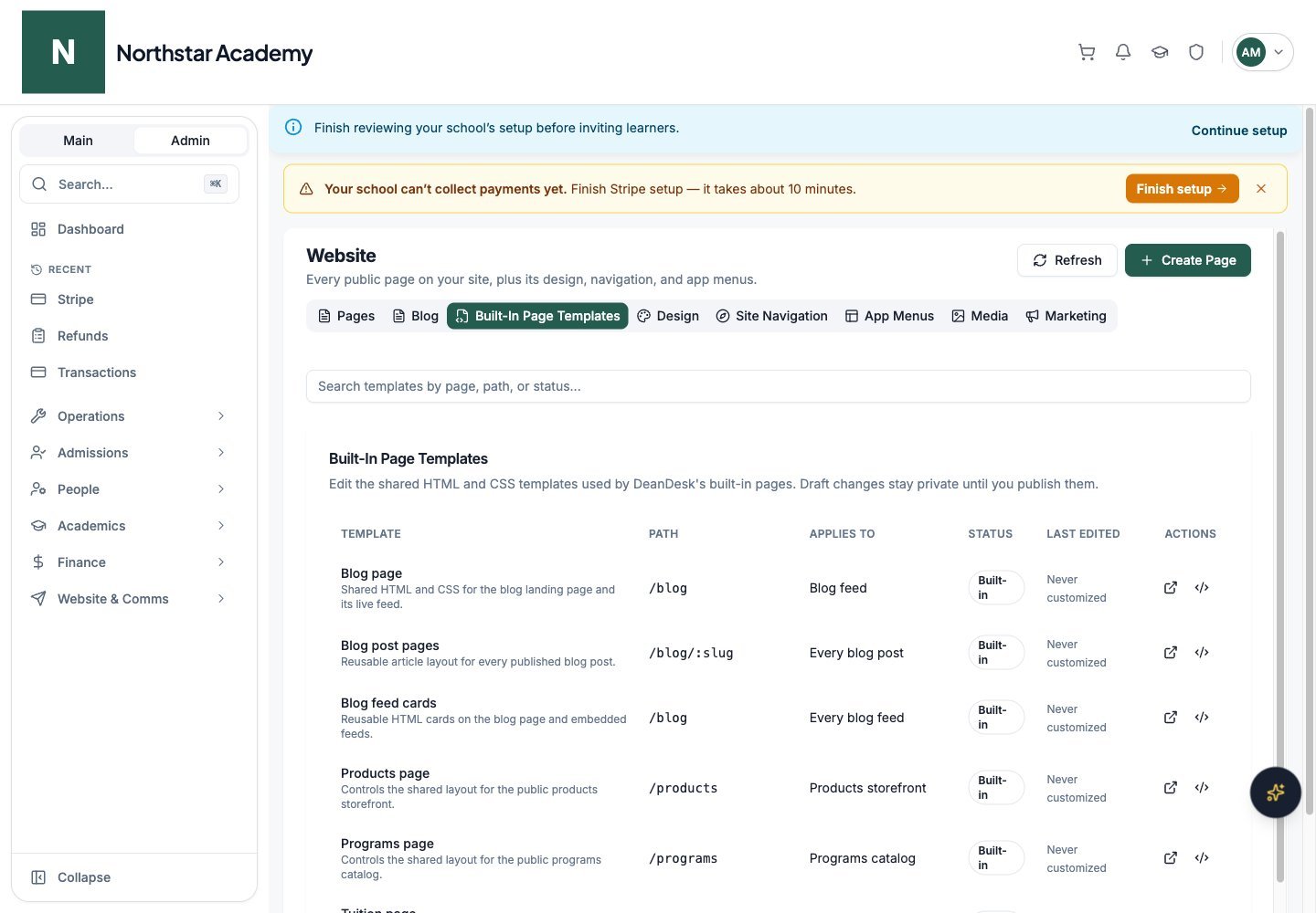 Northstar demo: Website — Built-In Page Templates