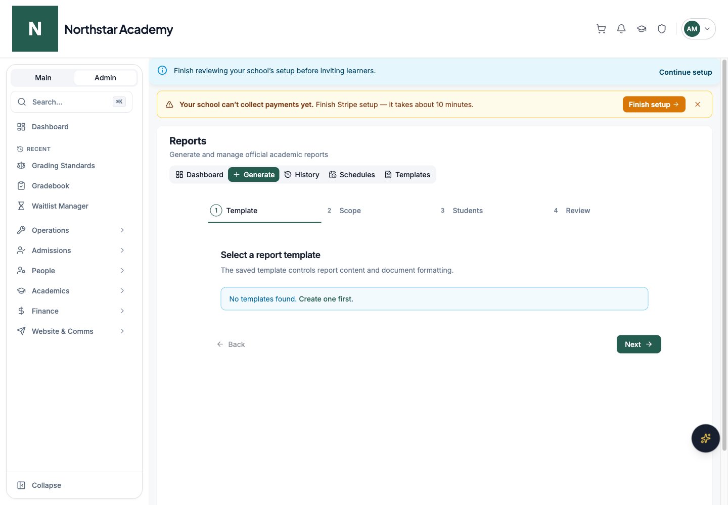 Northstar demo: Reports — Generate