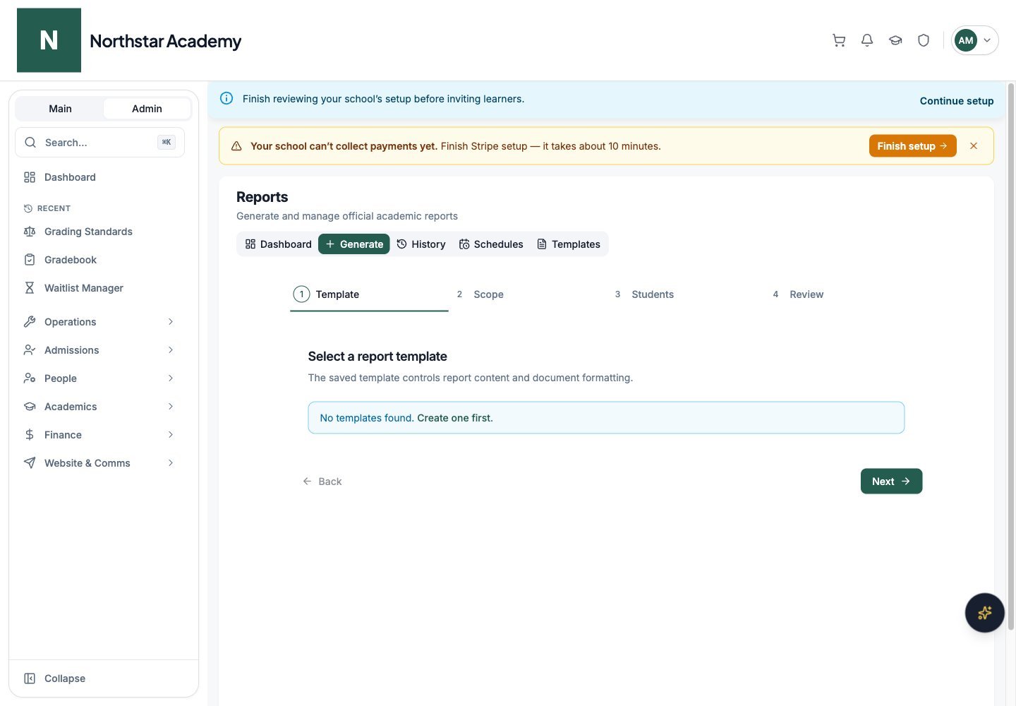 Northstar demo: Reports — Generate