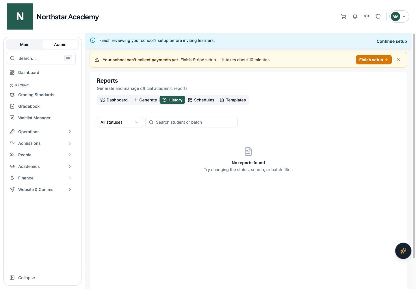 Northstar demo: Reports — History