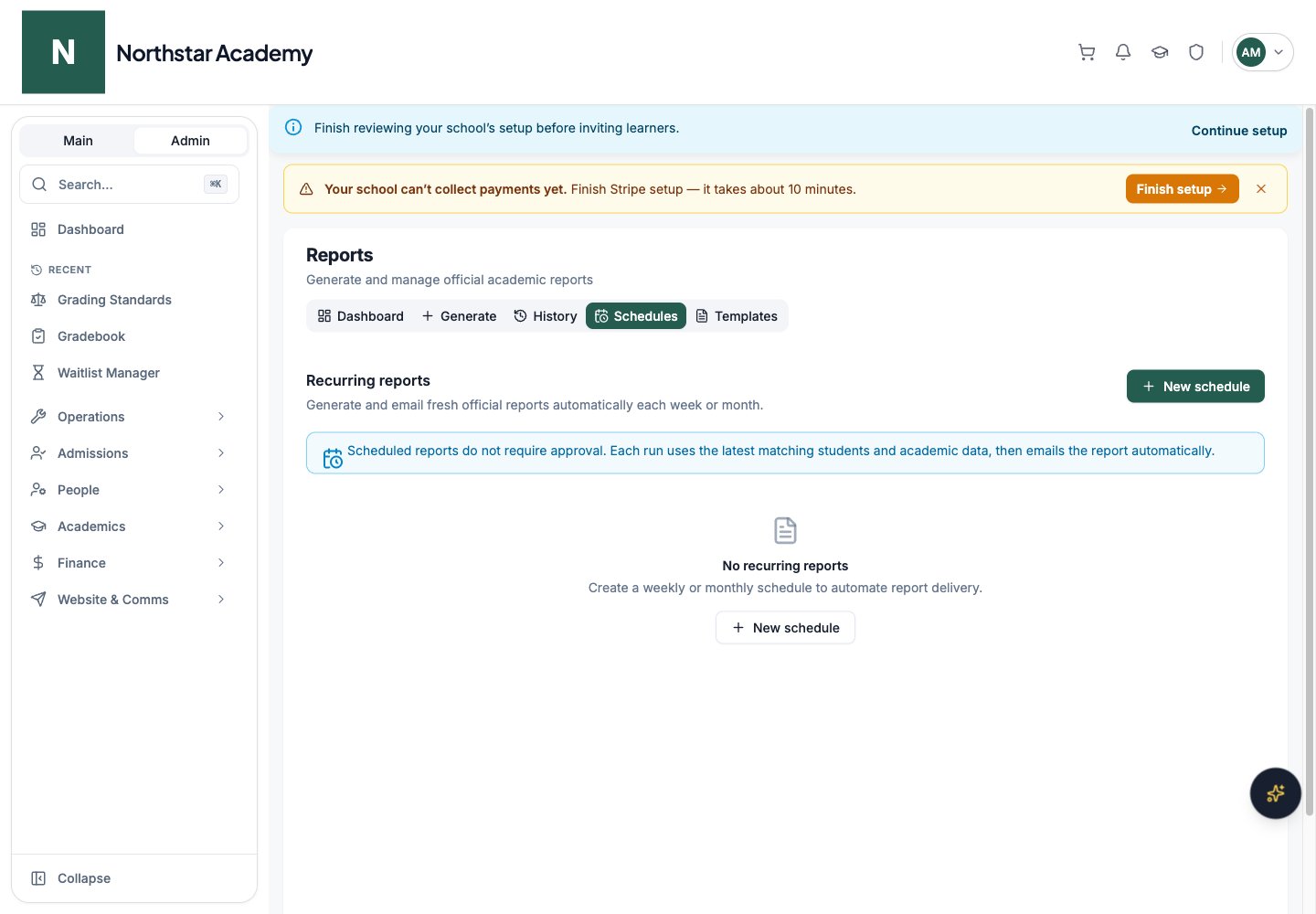 Northstar demo: Reports — Schedules