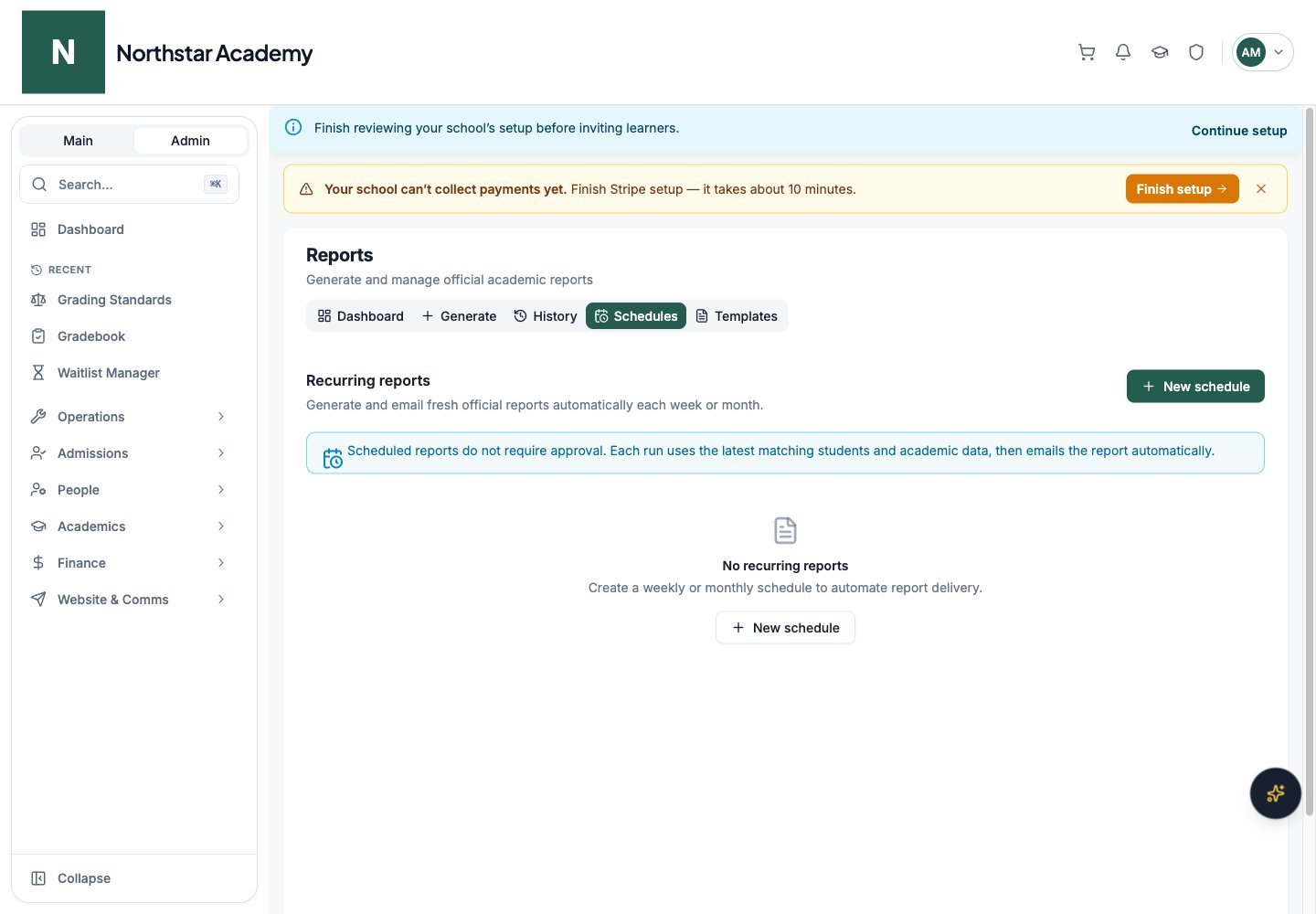 Northstar demo: Reports — Schedules