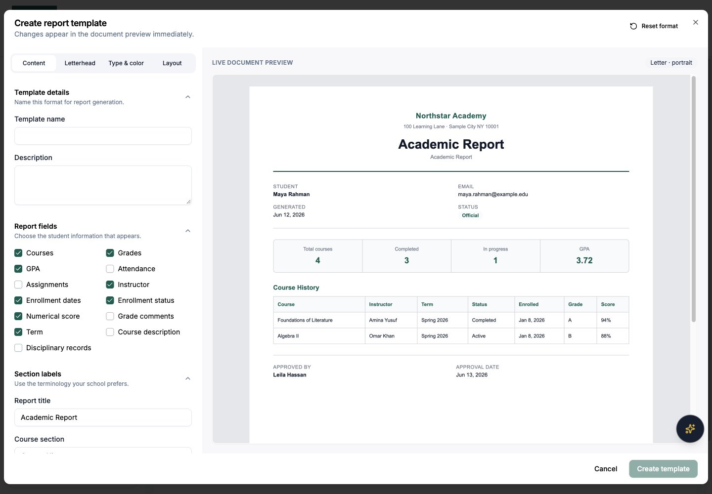Northstar demo: Reports — Templates — Content