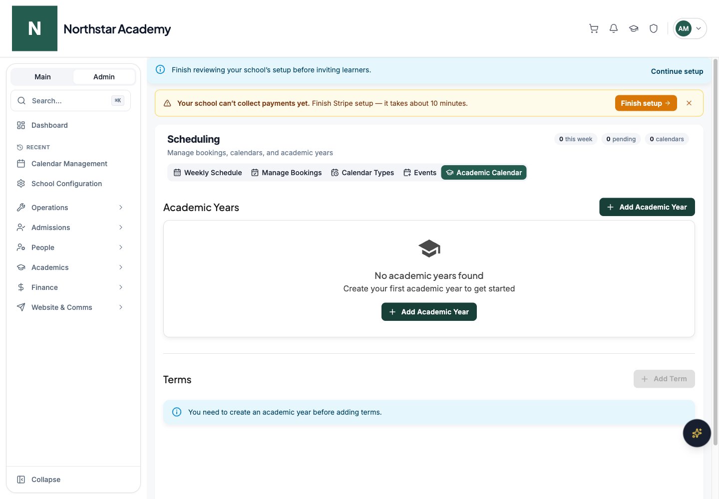 Northstar demo: Scheduling — Academic Calendar