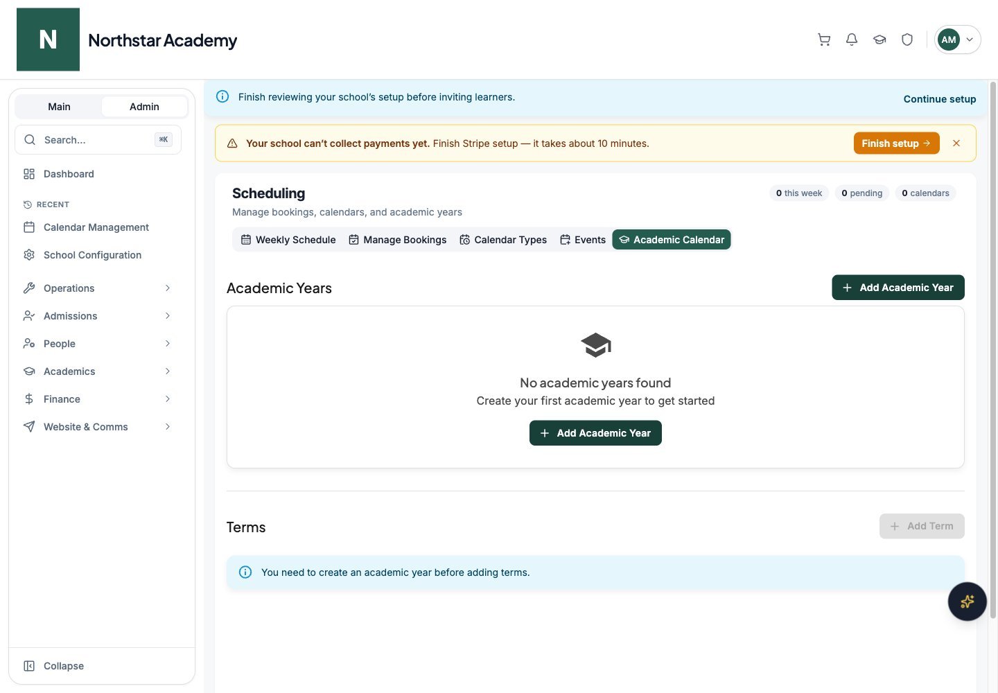 Northstar demo: Scheduling — Academic Calendar