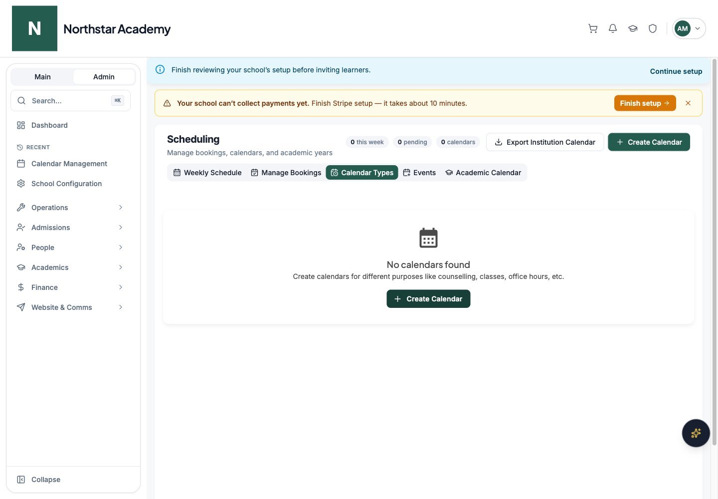Northstar demo: Scheduling — Calendar Types