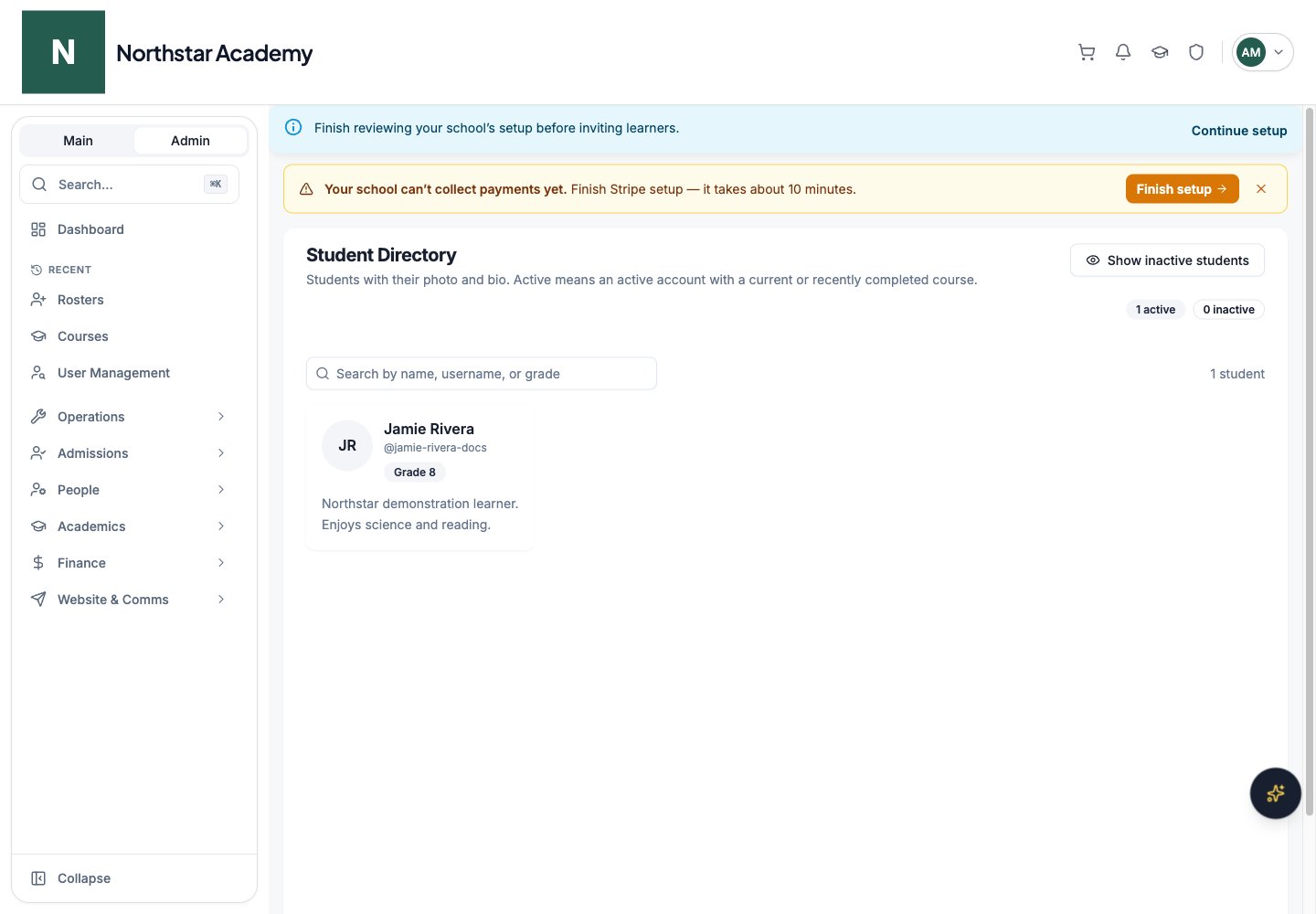 Northstar demo: Student Directory