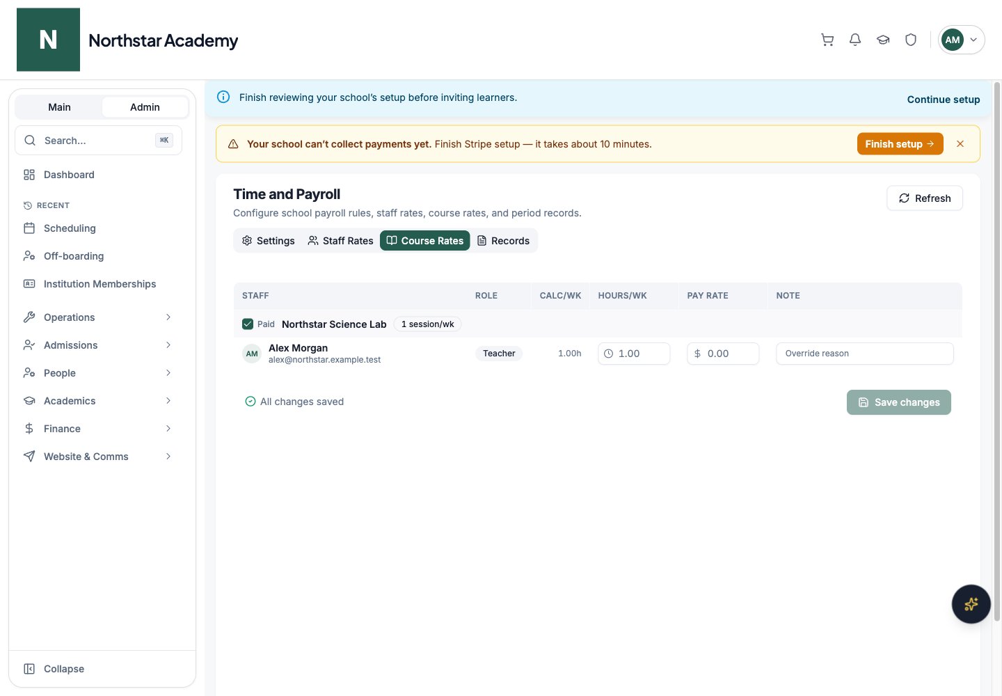 Northstar demo: Time and Payroll — Course Rates
