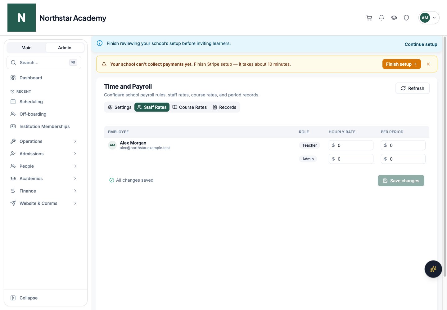 Northstar demo: Time and Payroll — Staff Rates