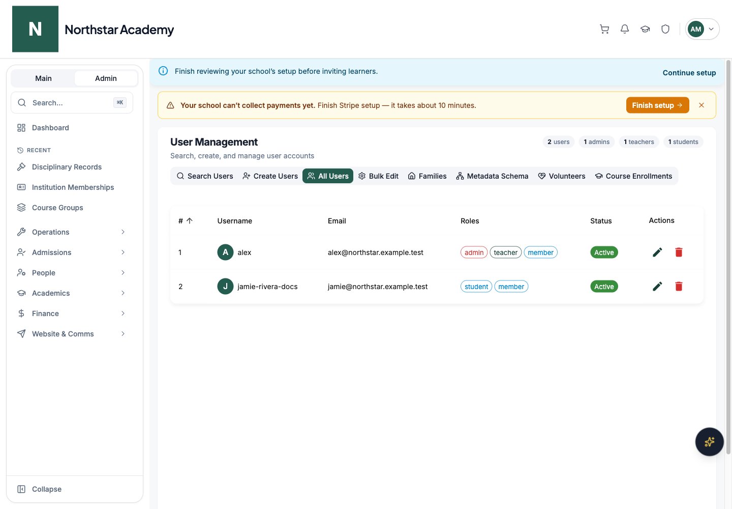 Northstar demo: User Management — All Users