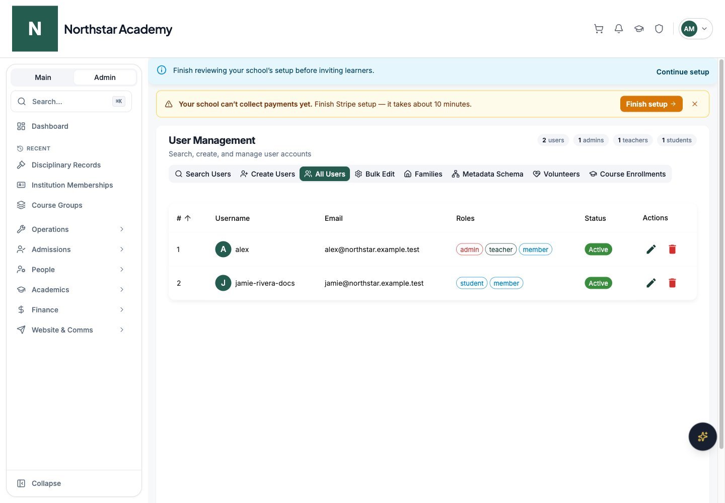 Northstar demo: User Management — All Users
