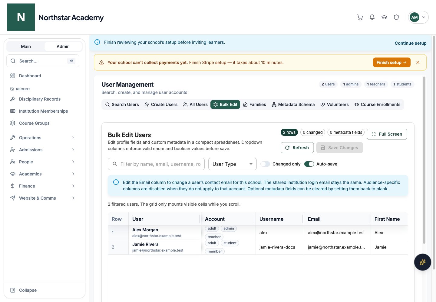 Northstar demo: User Management — Bulk Edit