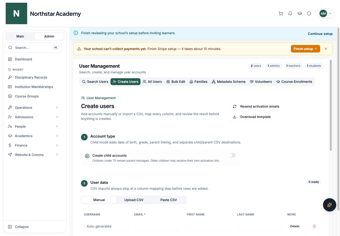 Northstar demo: User Management — Create Users