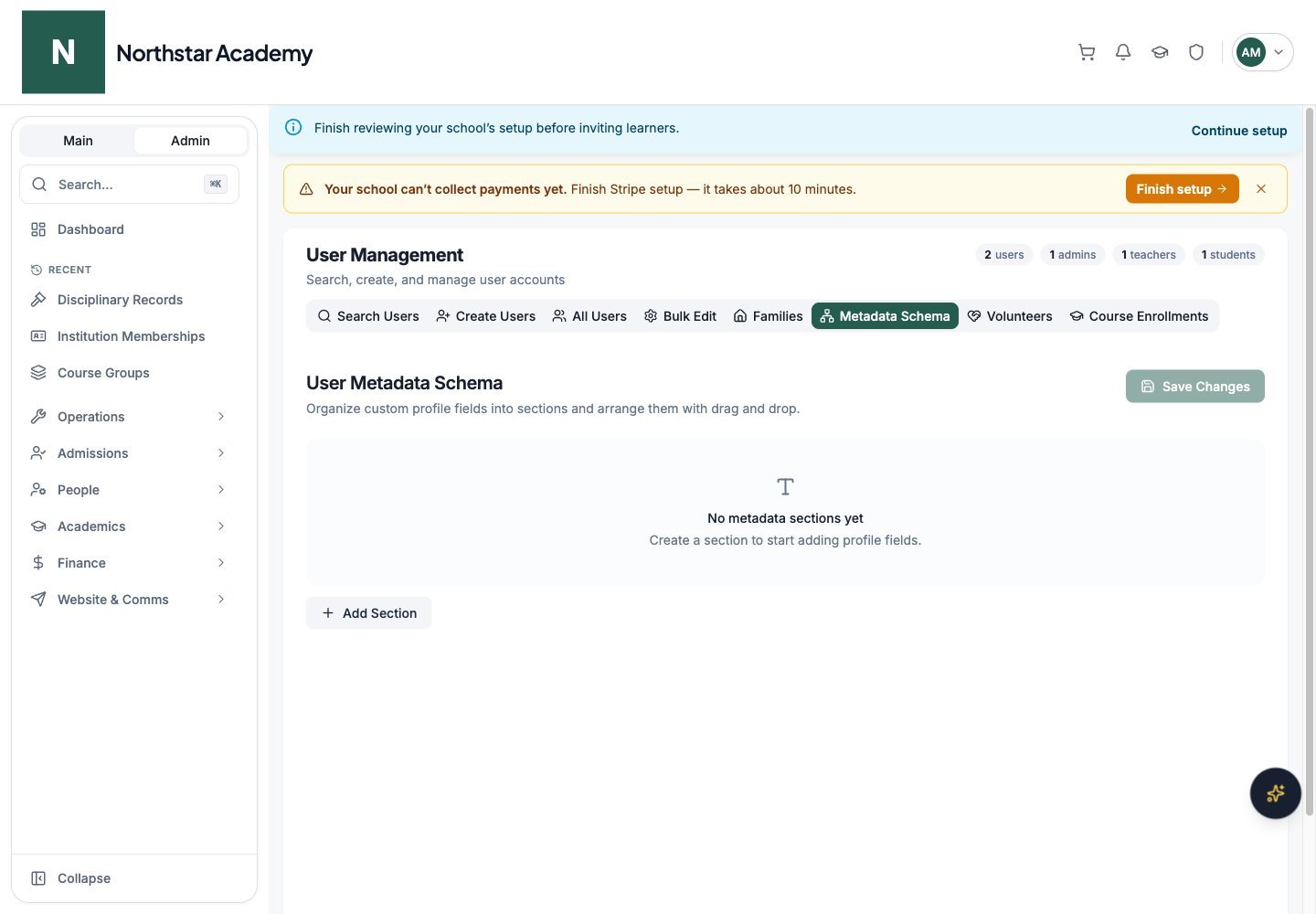 Northstar demo: User Management — Metadata Schema