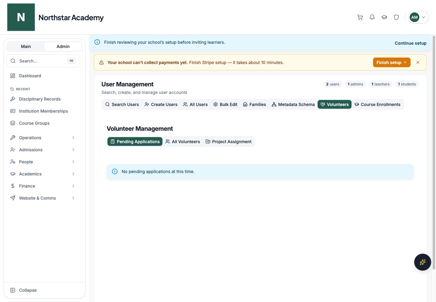 Northstar demo: User Management — Volunteers