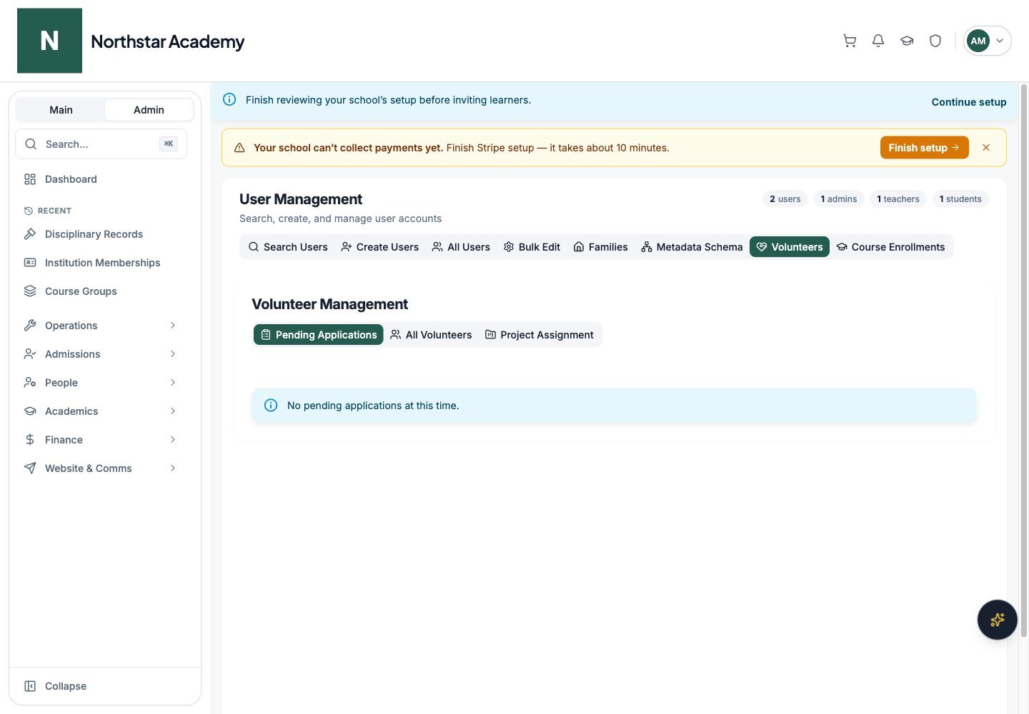 Northstar demo: User Management — Volunteers