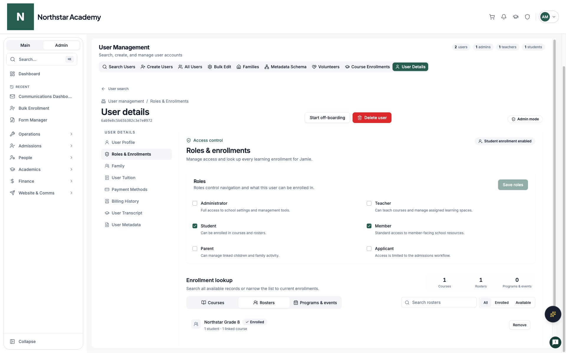Northstar demo: User Details — Rosters