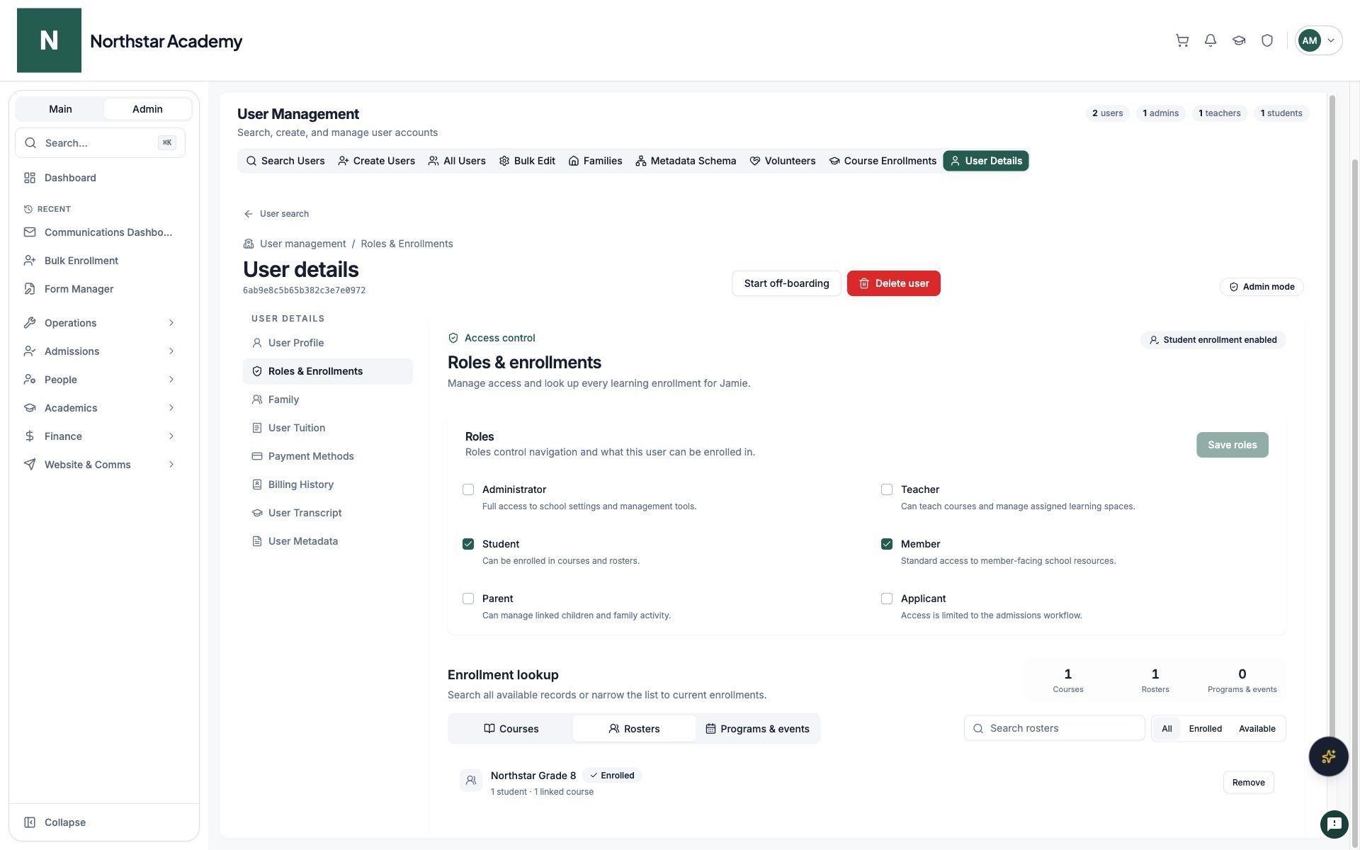 Northstar demo: User Details — Rosters