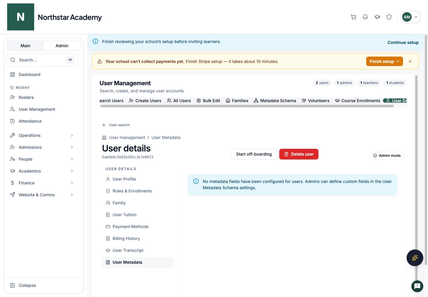 Northstar demo: User Details — User Metadata