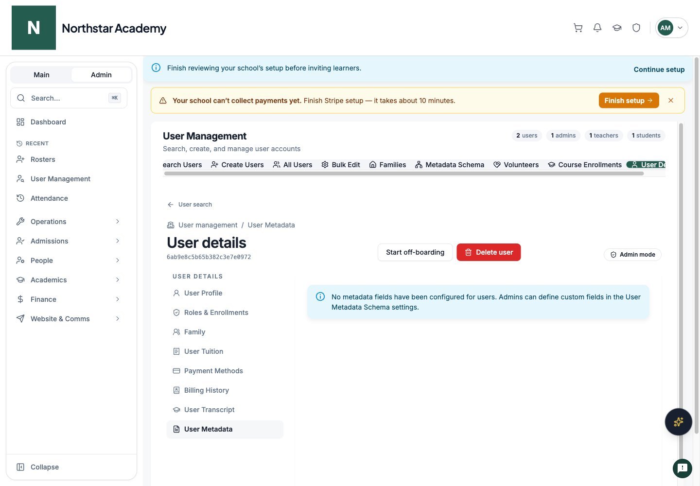 Northstar demo: User Details — User Metadata