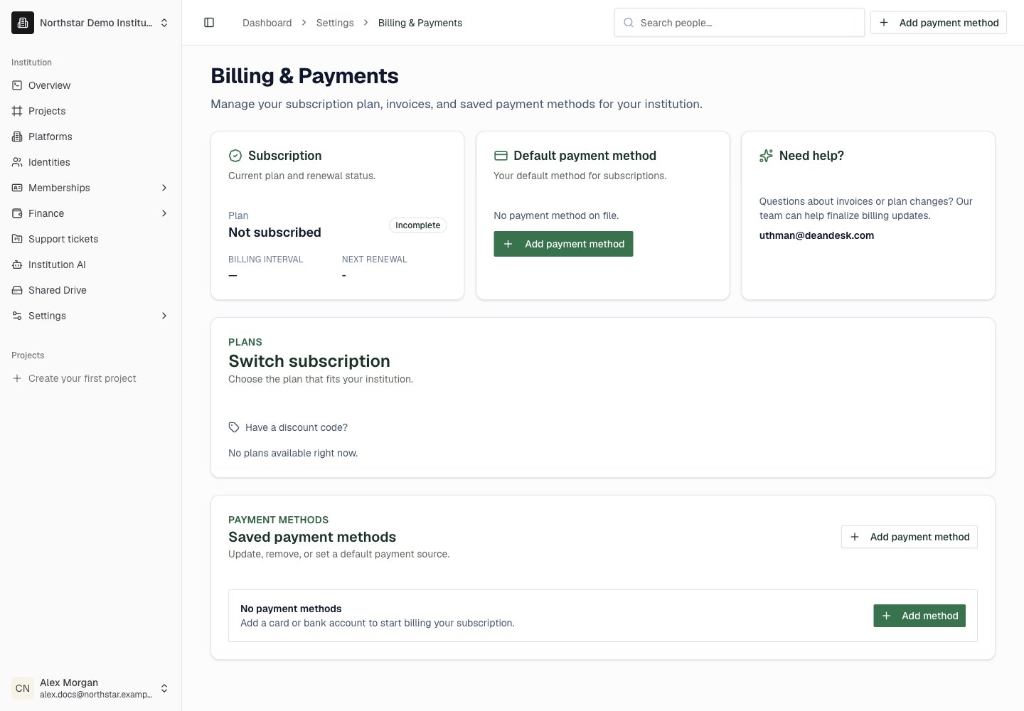 Northstar demo: Billing & Payments