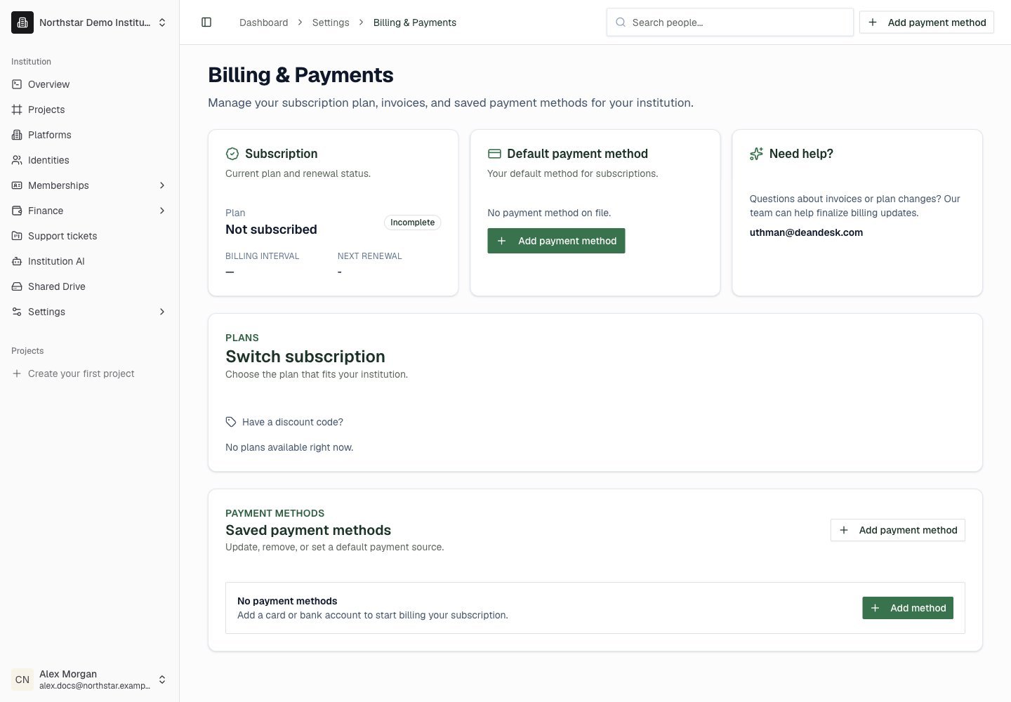 Northstar demo: Billing & Payments