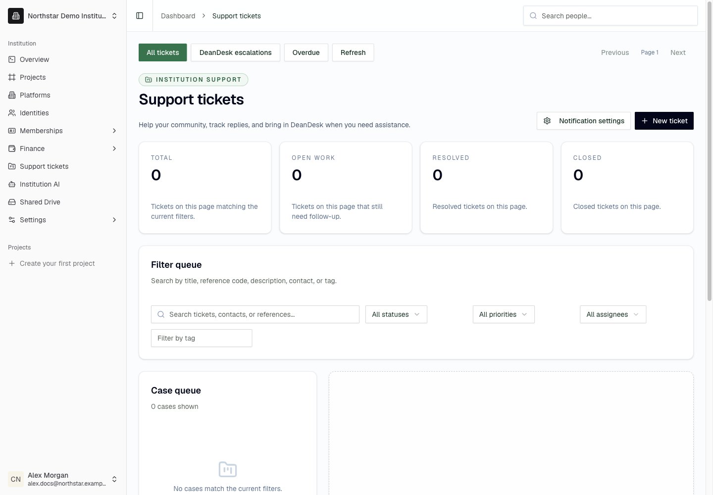 Northstar demo: Support tickets