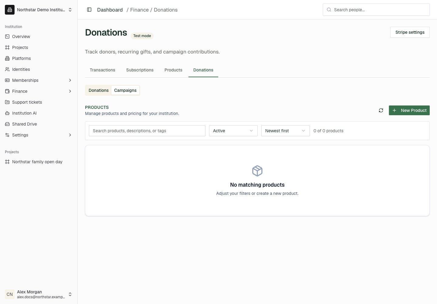 Northstar demo: Donations — Campaigns