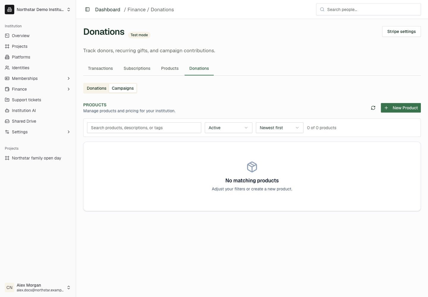 Northstar demo: Donations — Campaigns