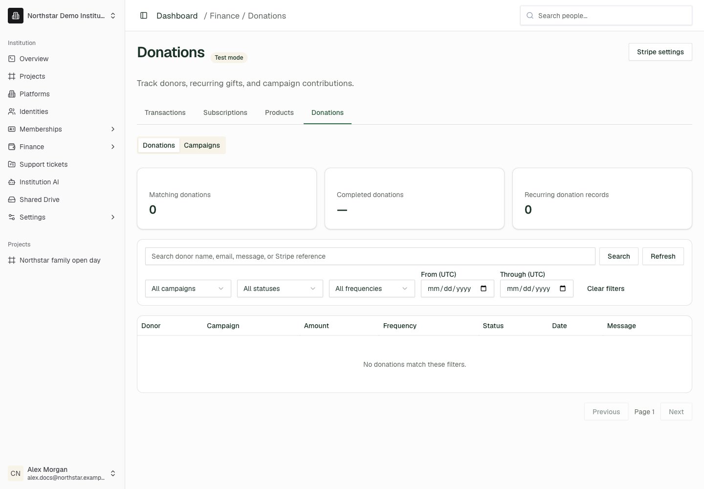 Northstar demo: Donations — Donations