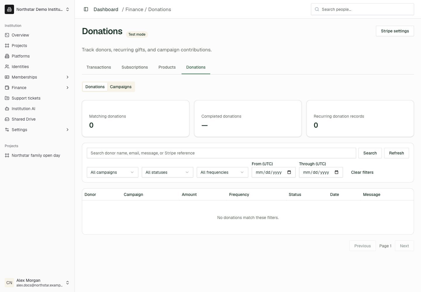 Northstar demo: Donations — Donations
