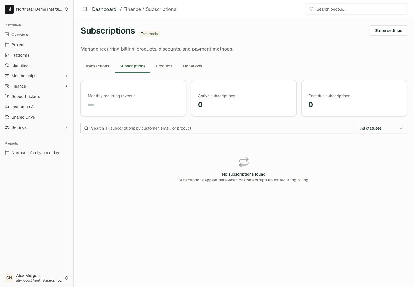 Northstar demo: Subscriptions