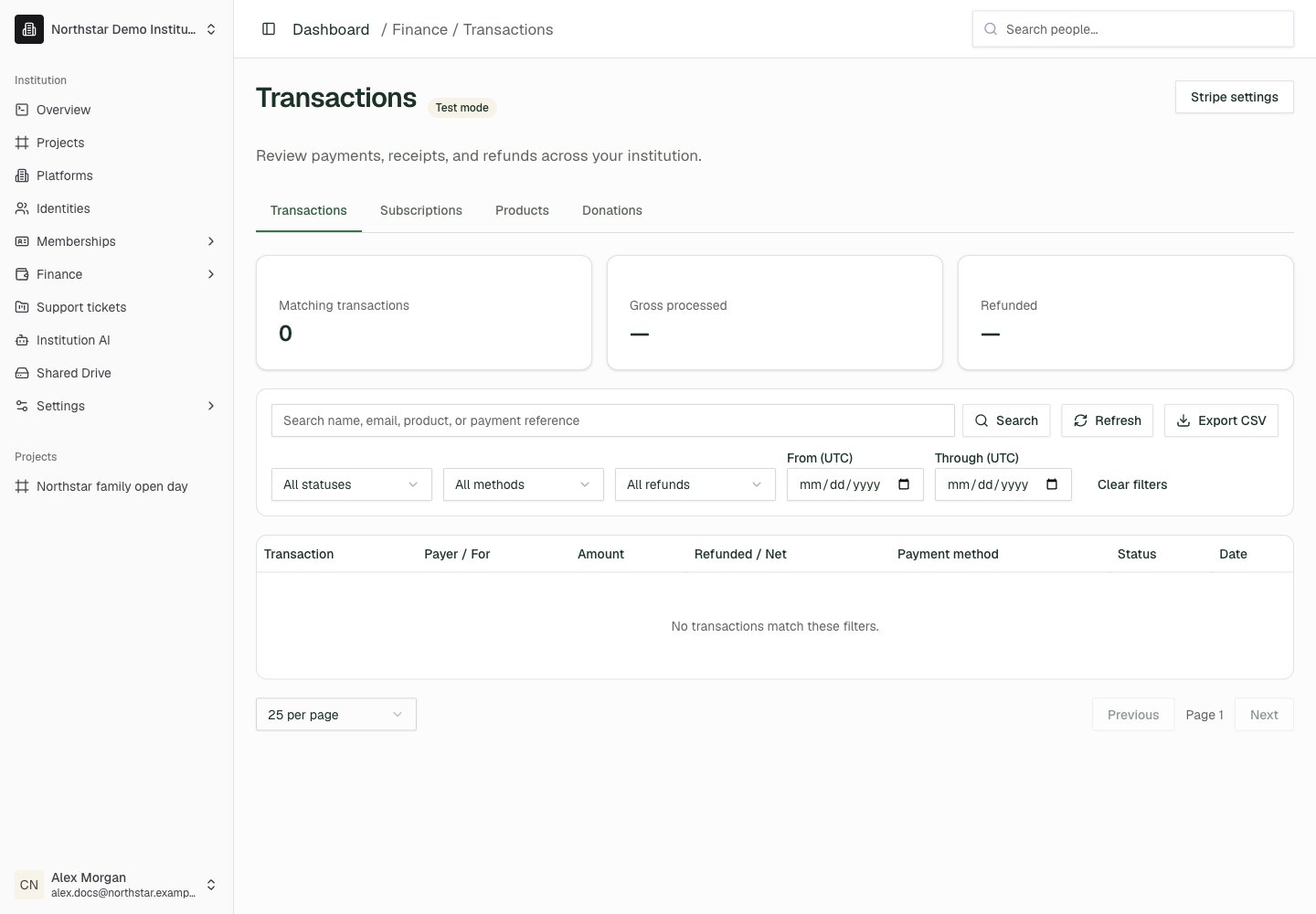 Northstar demo: Transactions