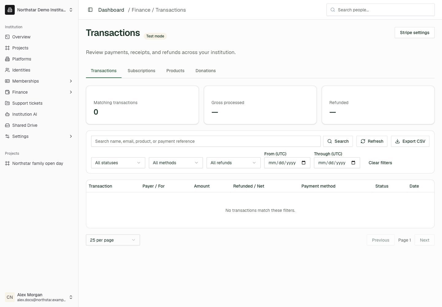 Northstar demo: Transactions