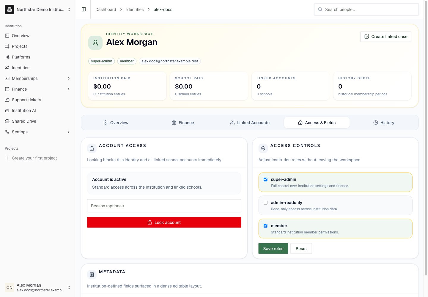 Northstar demo: Identity detail — Access & Fields