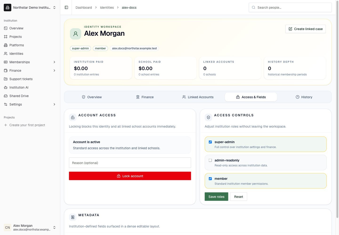 Northstar demo: Identity detail — Access & Fields