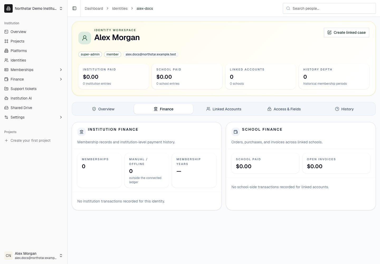 Northstar demo: Identity detail — Finance