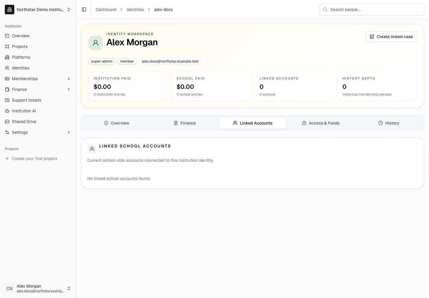 Northstar demo: Identity detail — Linked Accounts