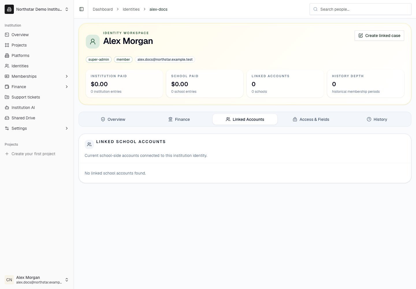 Northstar demo: Identity detail — Linked Accounts