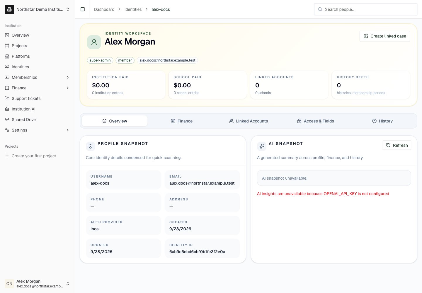 Northstar demo: Identity detail — Overview